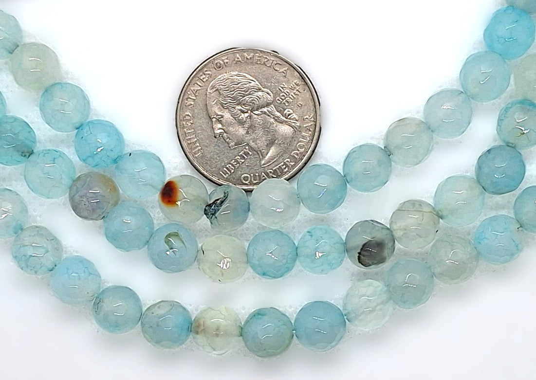 8mm Aqua Blue Dyed Agate Faceted Round Gemstone Beads 8-Inch Strand