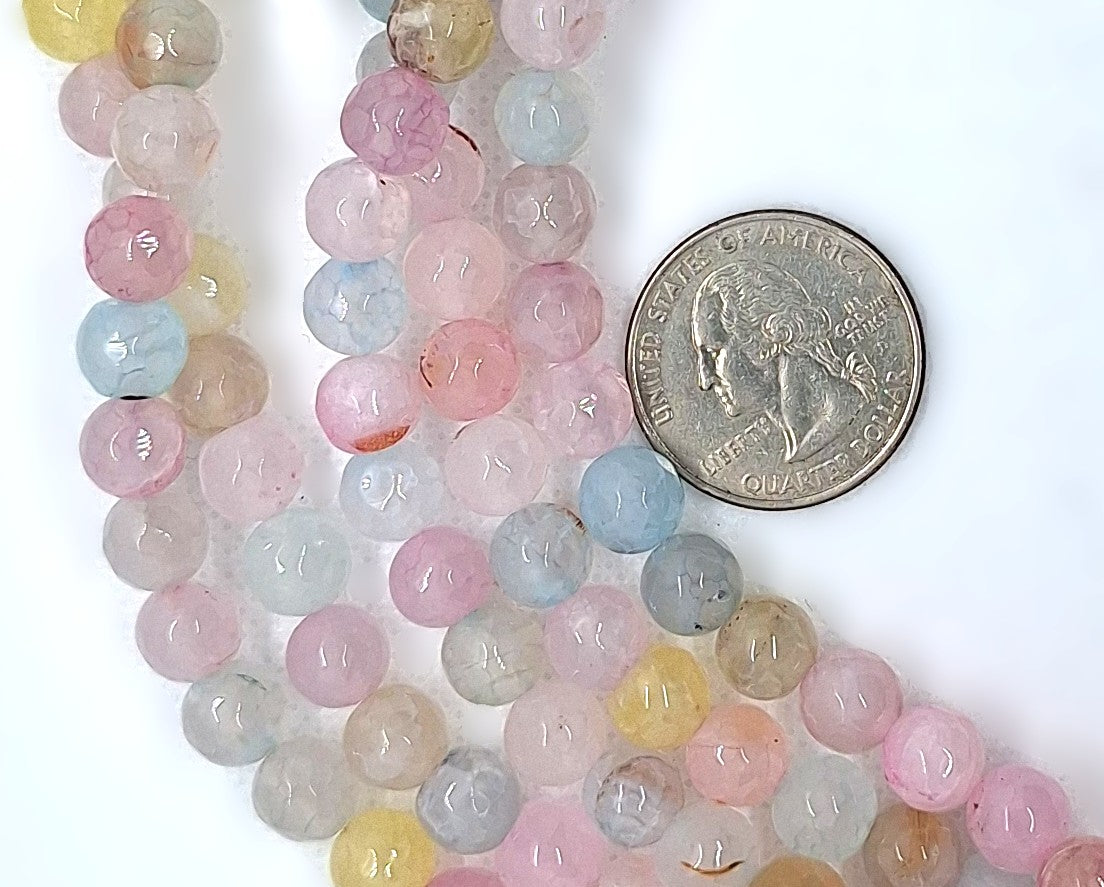 8mm Morganite Dyed Agate Faceted Round Gemstone Beads 8-Inch Strand