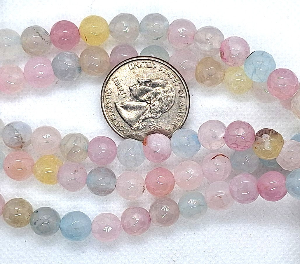 8mm Morganite Dyed Agate Faceted Round Gemstone Beads 8-Inch Strand