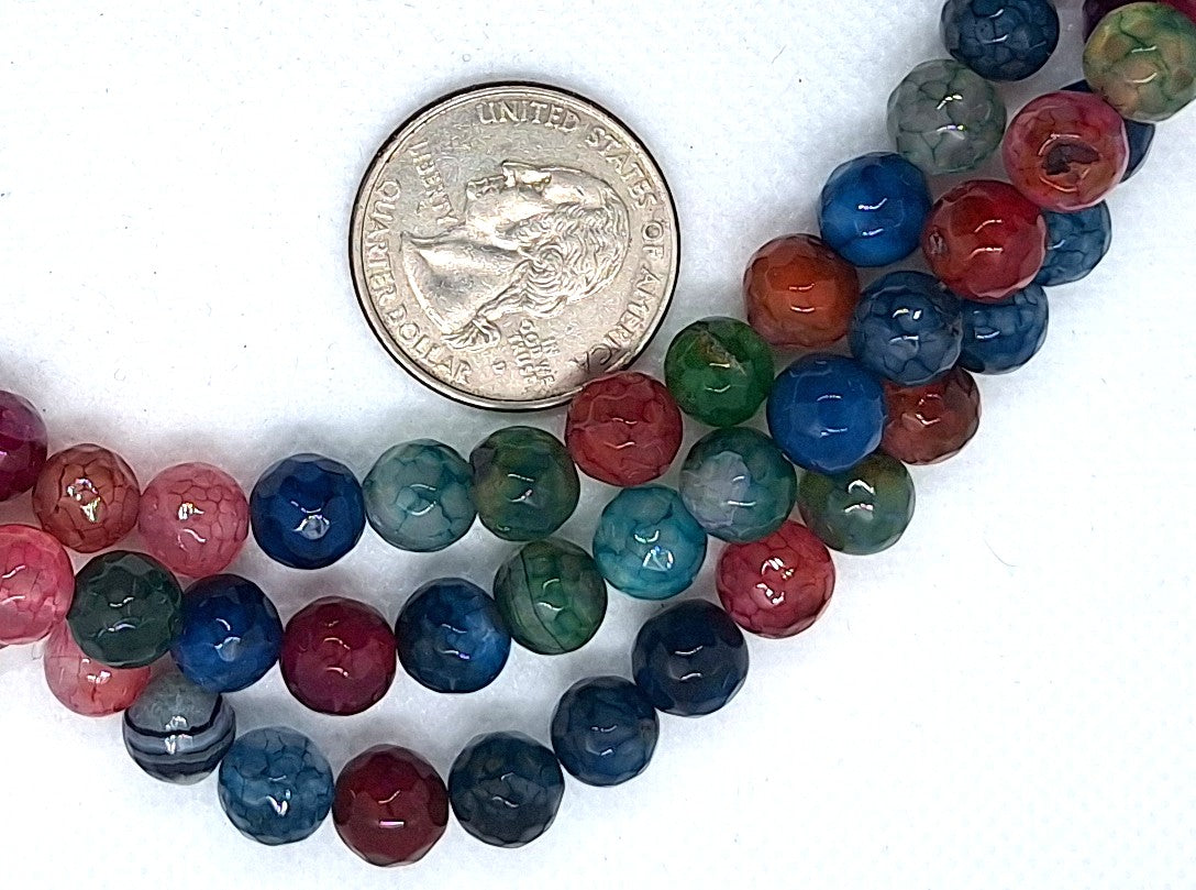 8mm Tourmaline Dyed Agate Faceted Round Gemstone Beads 8-Inch Strand