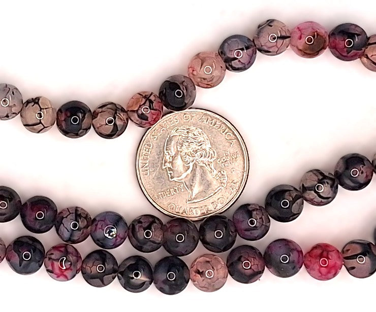 8mm Magenta Black Agate Dyed Round Gemstone Beads 8-inch Strand