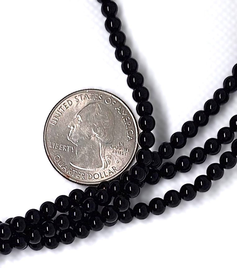 4mm Black Onyx Round Gemstone Beads 16-inch Strand