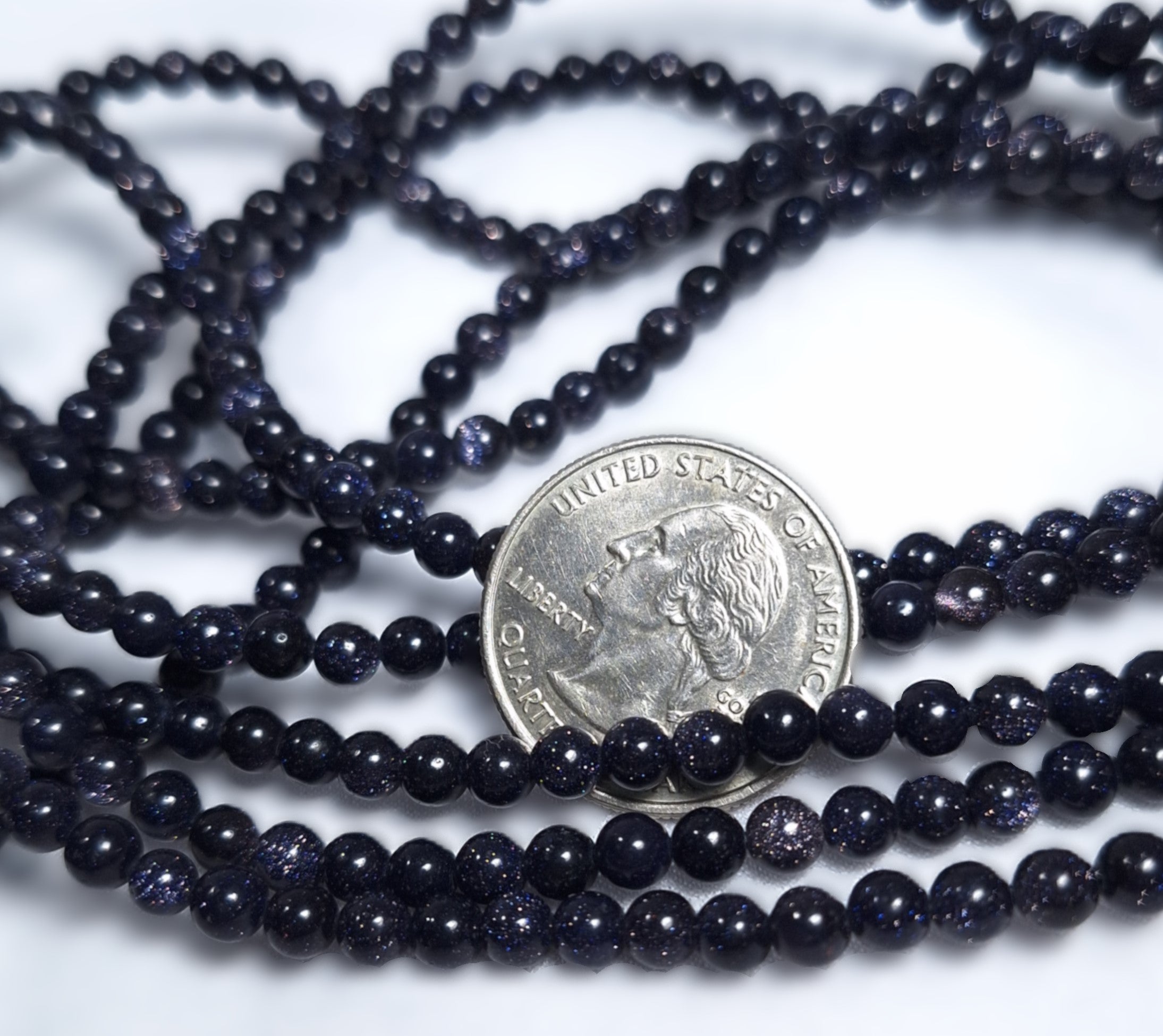 4mm Blue Goldstone Round Gemstone Beads 16-Inch Strand