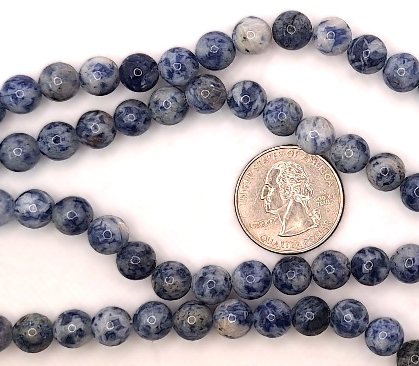8mm Blue Spot Jasper Round Gemstone Beads 8-inch Strand