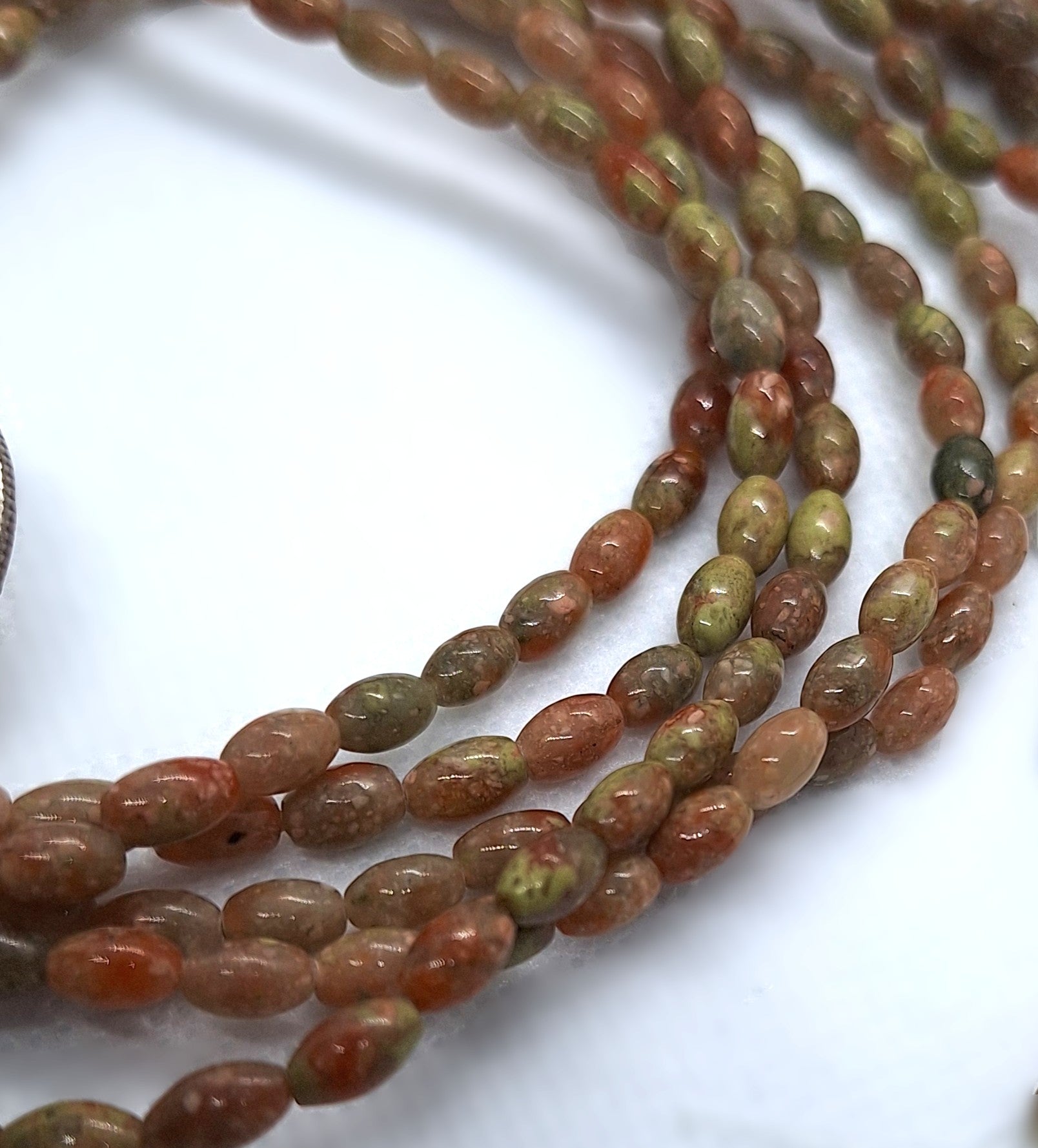 6x4mm Chinese Unakite Rice Gemstone Beads 16-Inch Strand