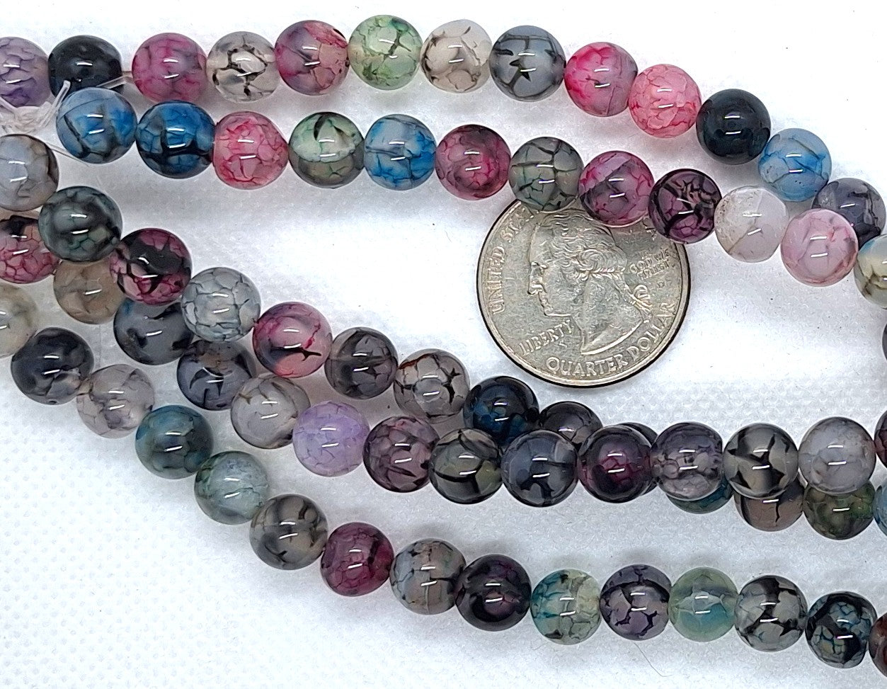 8mm Dragon Veins Mixed Dyed Agate Round Gemstone Beads 8-Inch Strand
