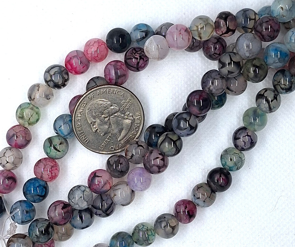 8mm Dragon Veins Mixed Dyed Agate Round Gemstone Beads 8-Inch Strand