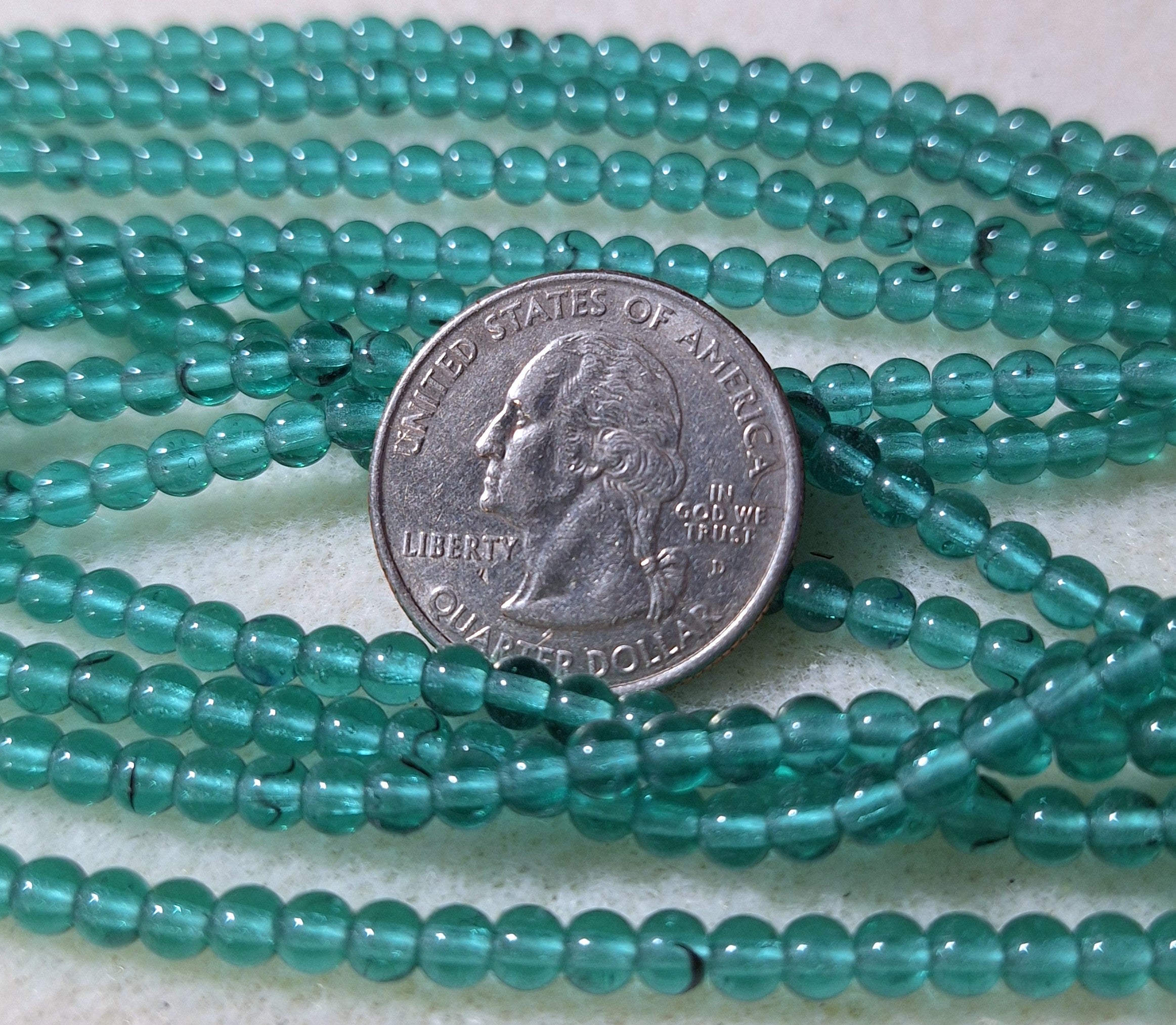 4mm Blue Zircon Smooth Round Druk Glass Beads 100ct