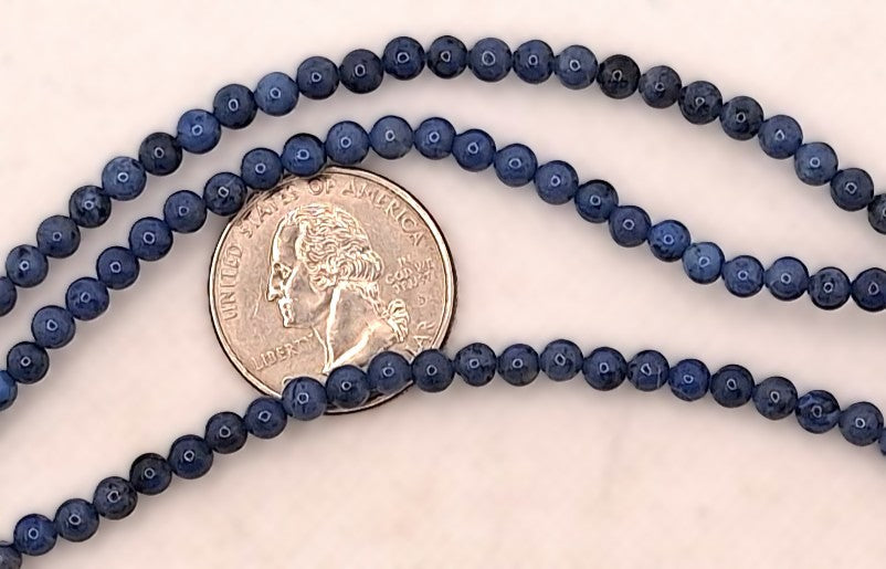 4mm Dumortierite Sodalite Round Gemstone Beads 8-Inch Strand