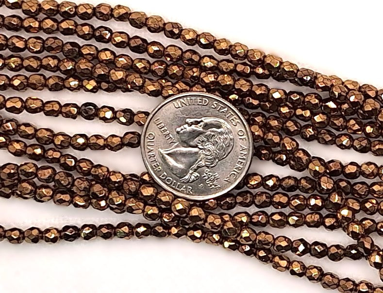 4mm Bronze Metallic Fire-Polished Faceted Round Beads 50ct