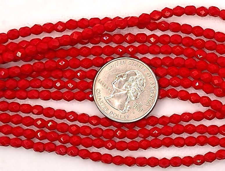 4mm Red Opaque Fire-Polished Faceted Round Beads 50ct