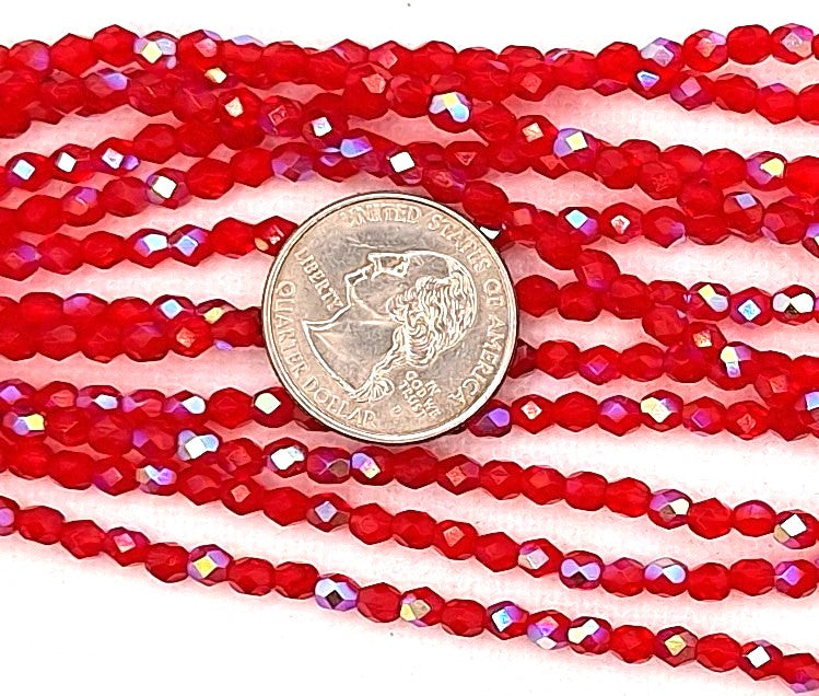 4mm Siam Red AB Transparent Fire-Polished Faceted Round Beads 50ct