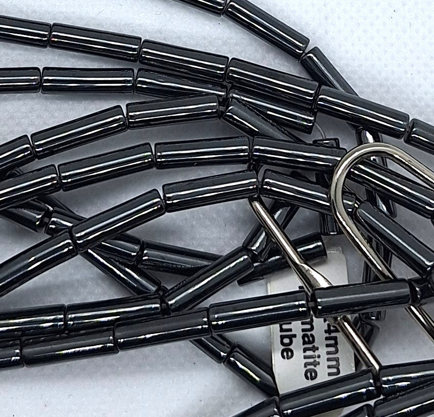 13x4mm Hematite Tube Gemstone Beads 16-Inch Strand