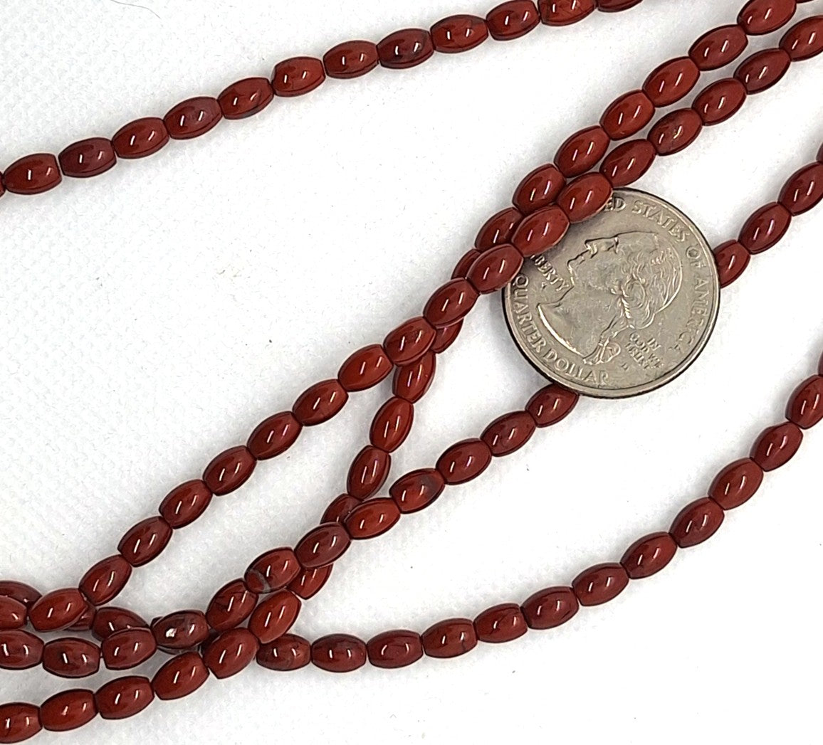 6x4mm Red Jasper Rice Gemstone Beads 8-Inch Strand