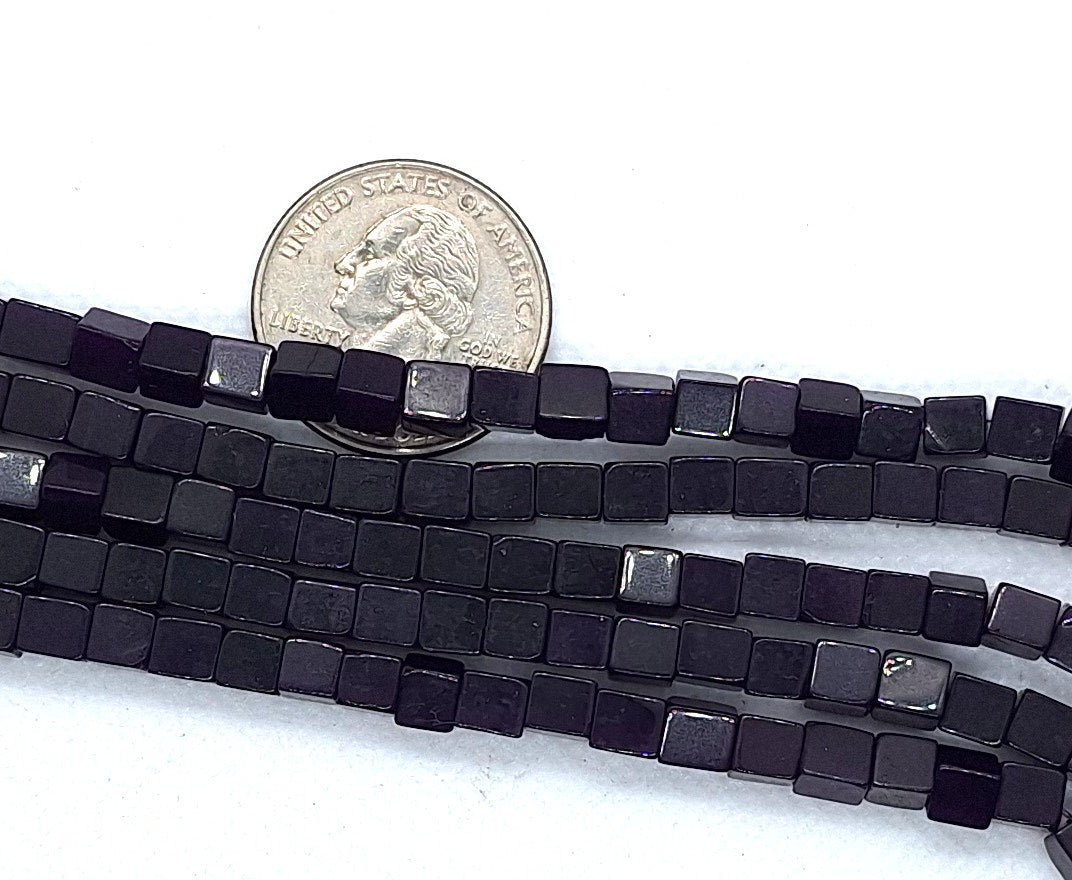 5mm Purple Dyed Jade Cube Gemstone Beads 8-Inch Strand