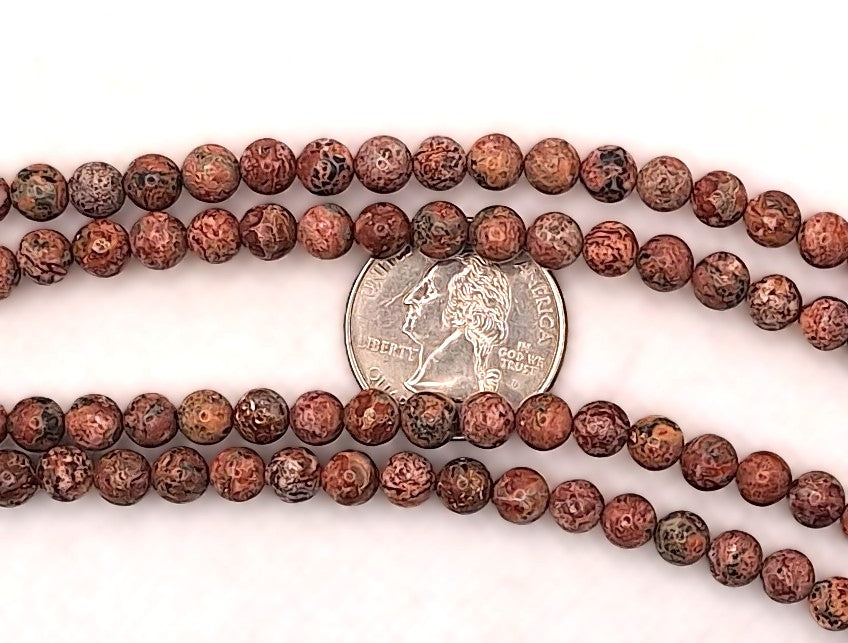 6mm Red Leopard Skin Jasper Round Gemstone Beads 8-Inch Strand
