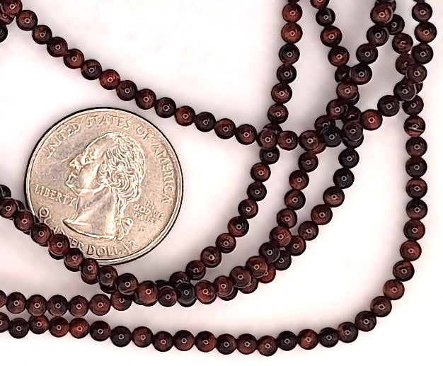3mm Red Tiger's Eye Round Gemstone Beads 8-inch Strand