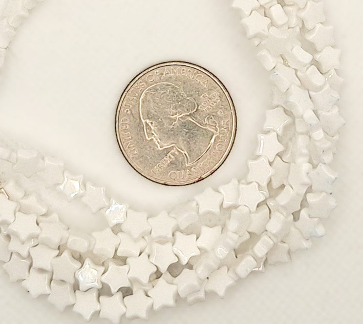 5mm White Quartz Flat Star Gemstone Beads 8-inch Strand