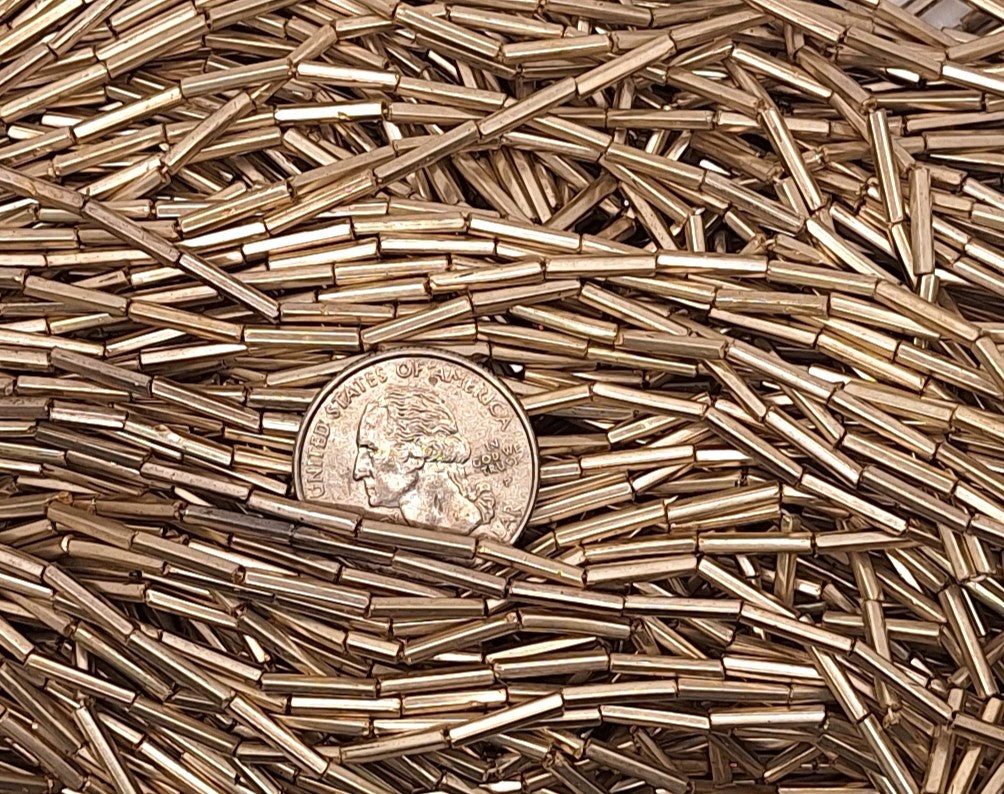 Light Gold Metallic Size 5 Bugle Beads Full Hank