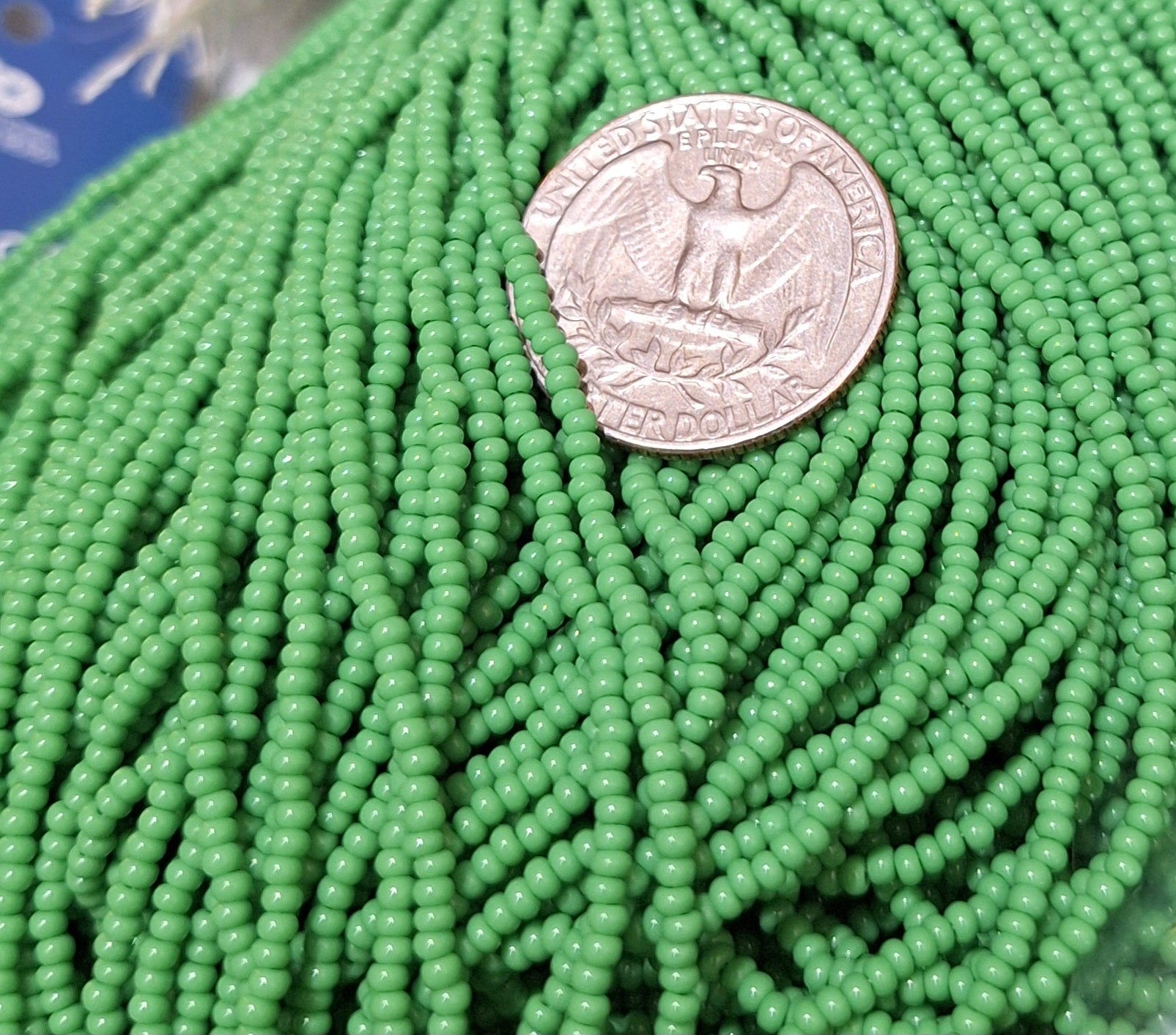 11/0 Green Opaque Seed Beads Full Hank