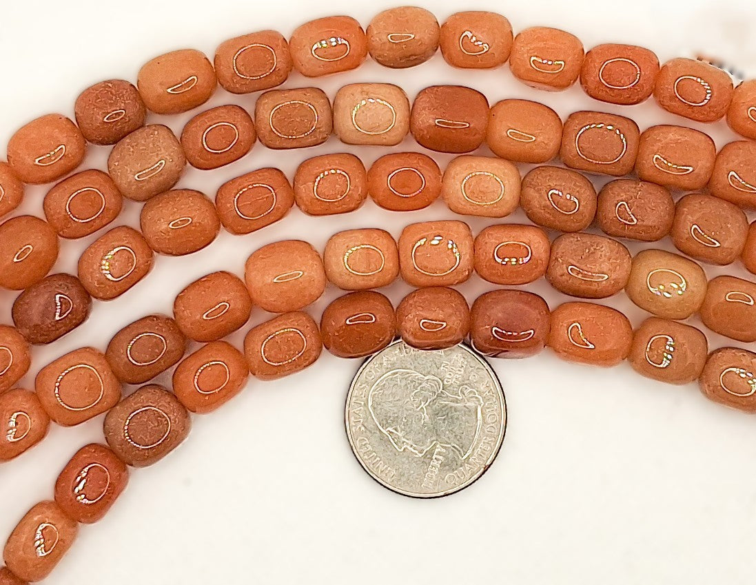 10x8mm Peach Aventurine Nugget Rectangle Gemstone Beads 8-inch Strand