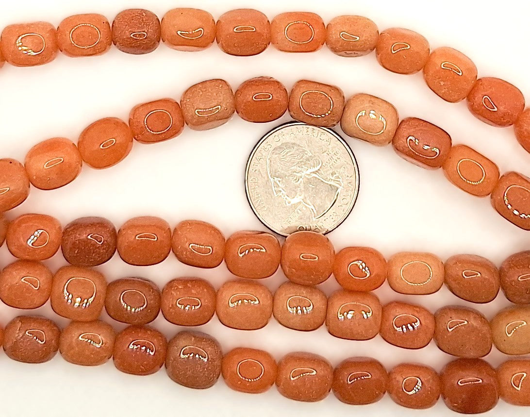 10x8mm Peach Aventurine Nugget Rectangle Gemstone Beads 8-inch Strand