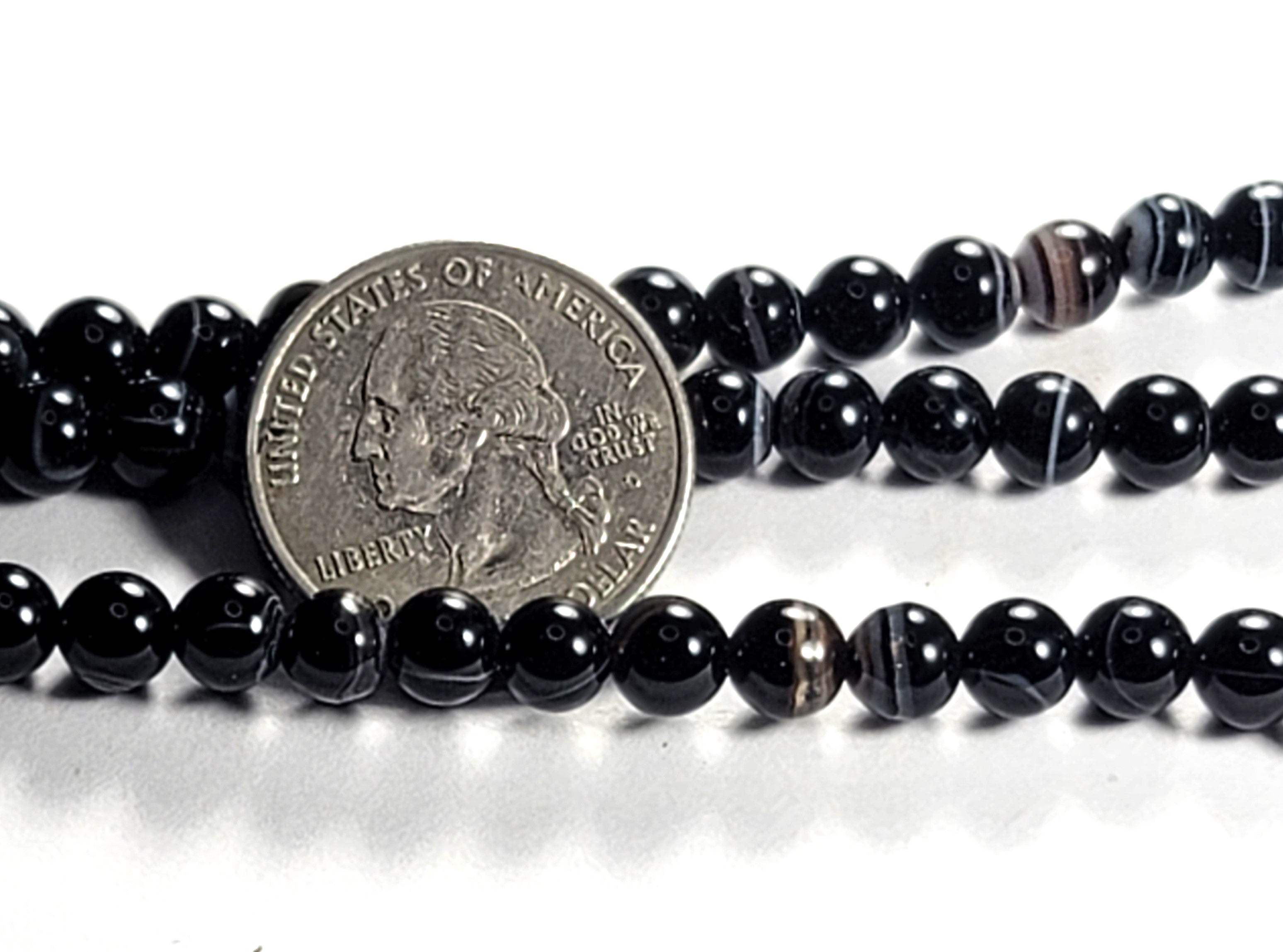 6mm Black Sardonyx Round Gemstone Beads 8-Inch Strand
