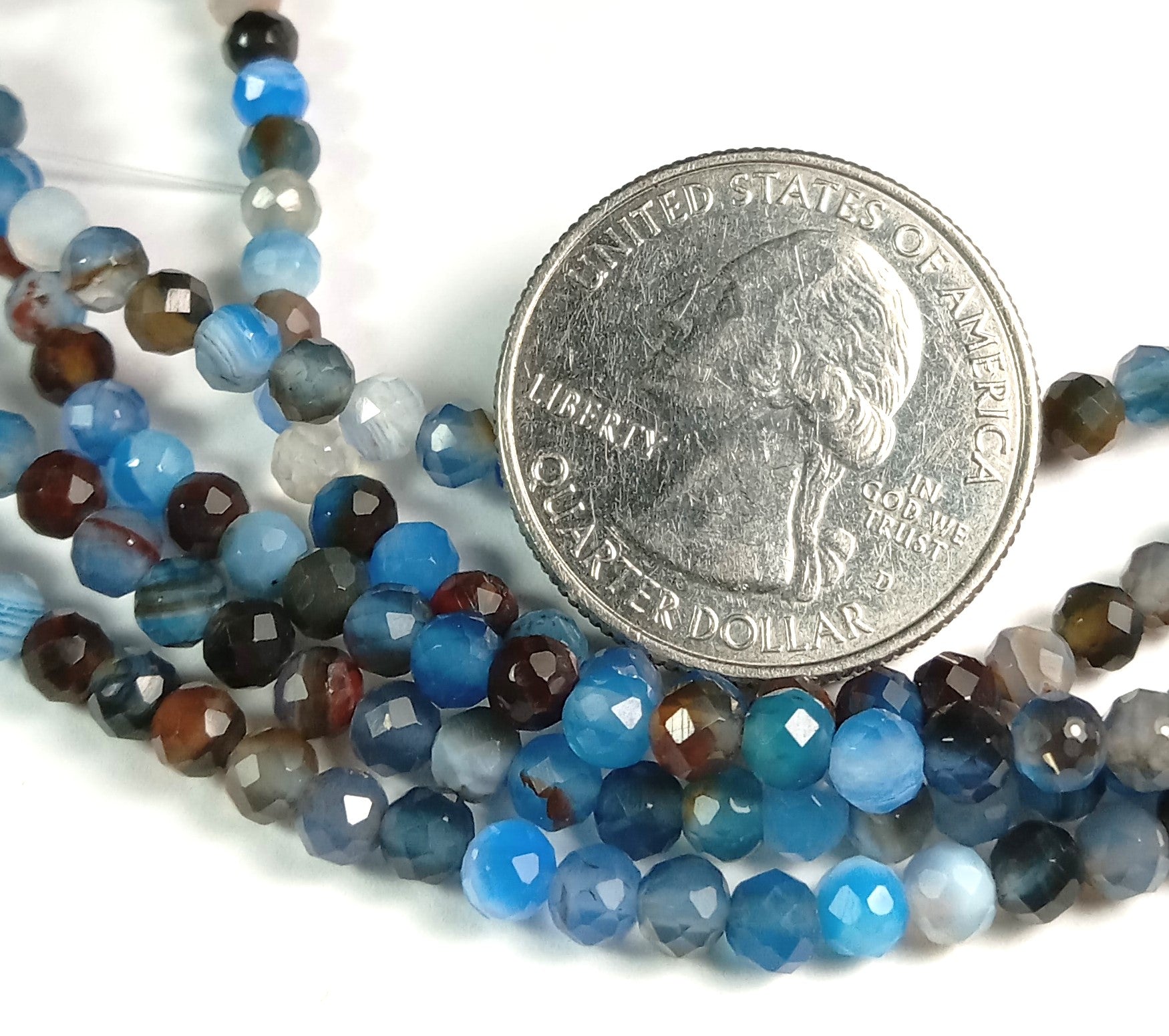 4mm Blue Agate Sardonyx Faceted Round Gemstone Beads 8-Inch Strand