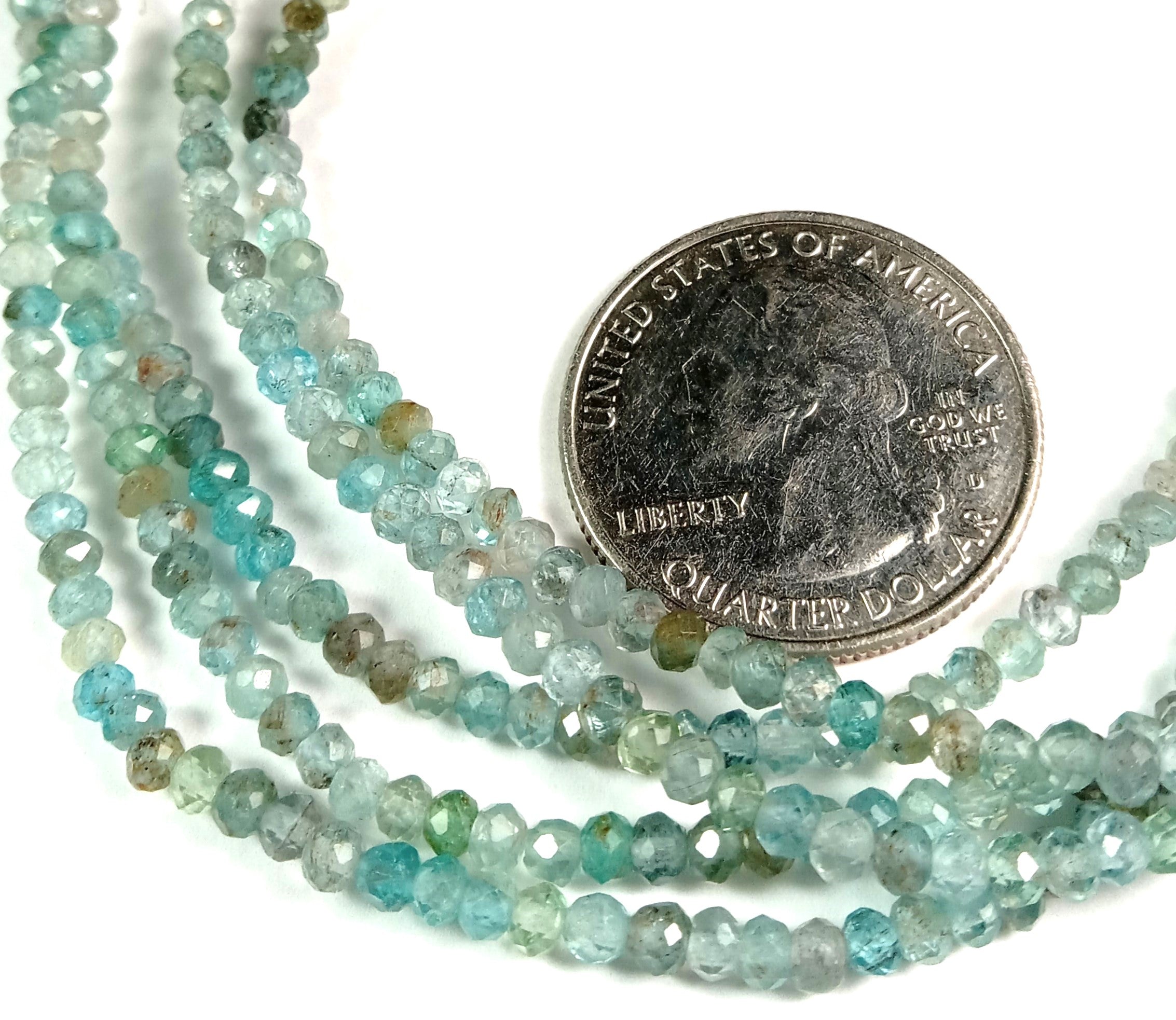 3x2mm Blue Apatite Clarity Faceted Rondelle Gemstone Beads 8-Inch Strand