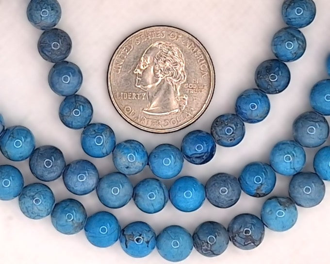 8mm Turquoise Blue Dyed Howlite Jasper Round Gemstone Beads