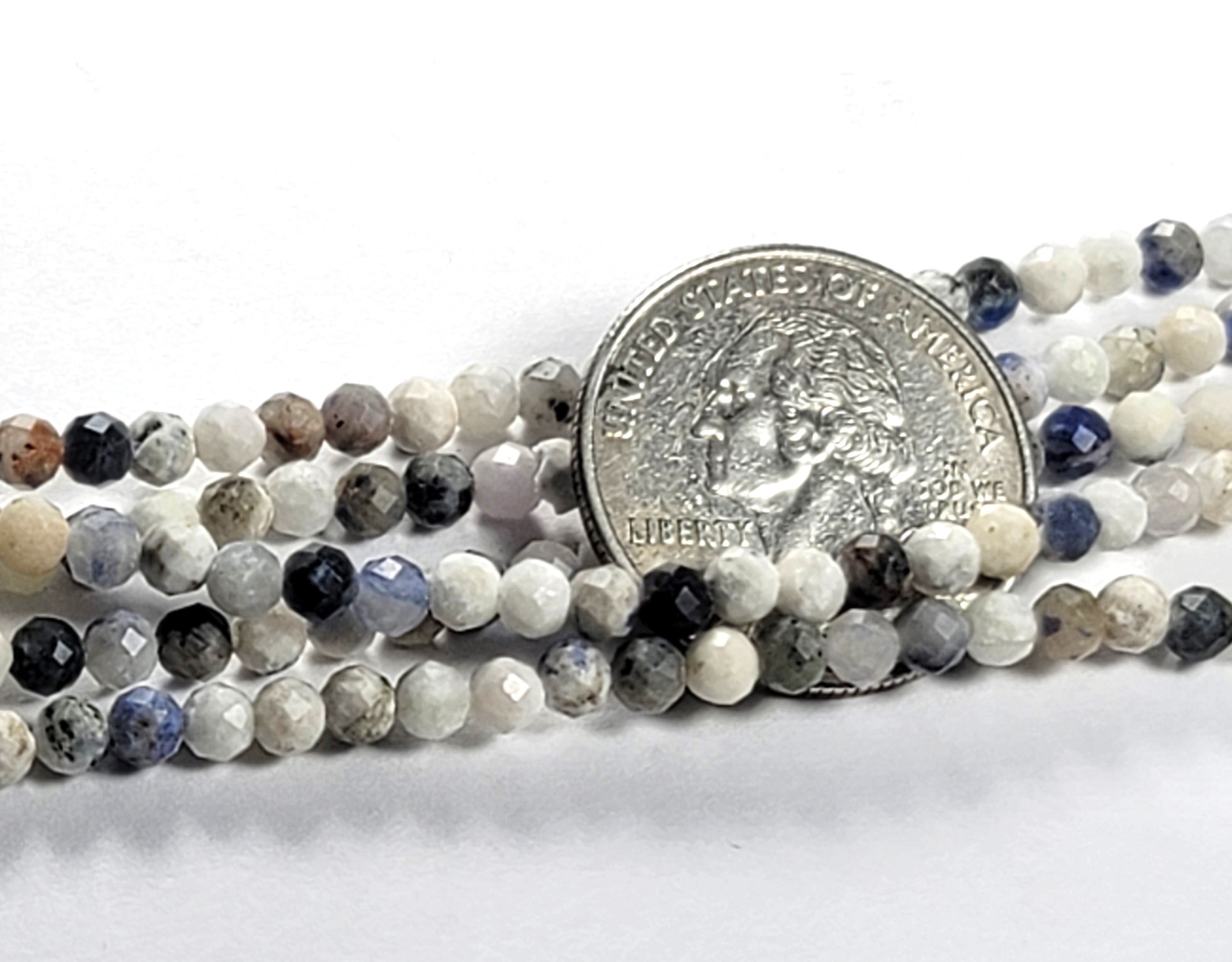 4mm Blue Spot Jasper Faceted Round Gemstone Beads 8-Inch Strand