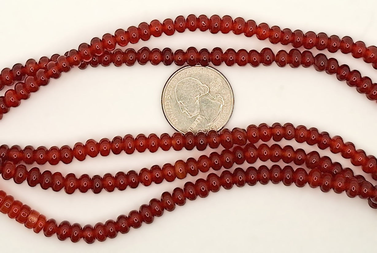 6x4mm Dark Carnelian Smooth Rondelle Gemstone Beads 8-inch Strand