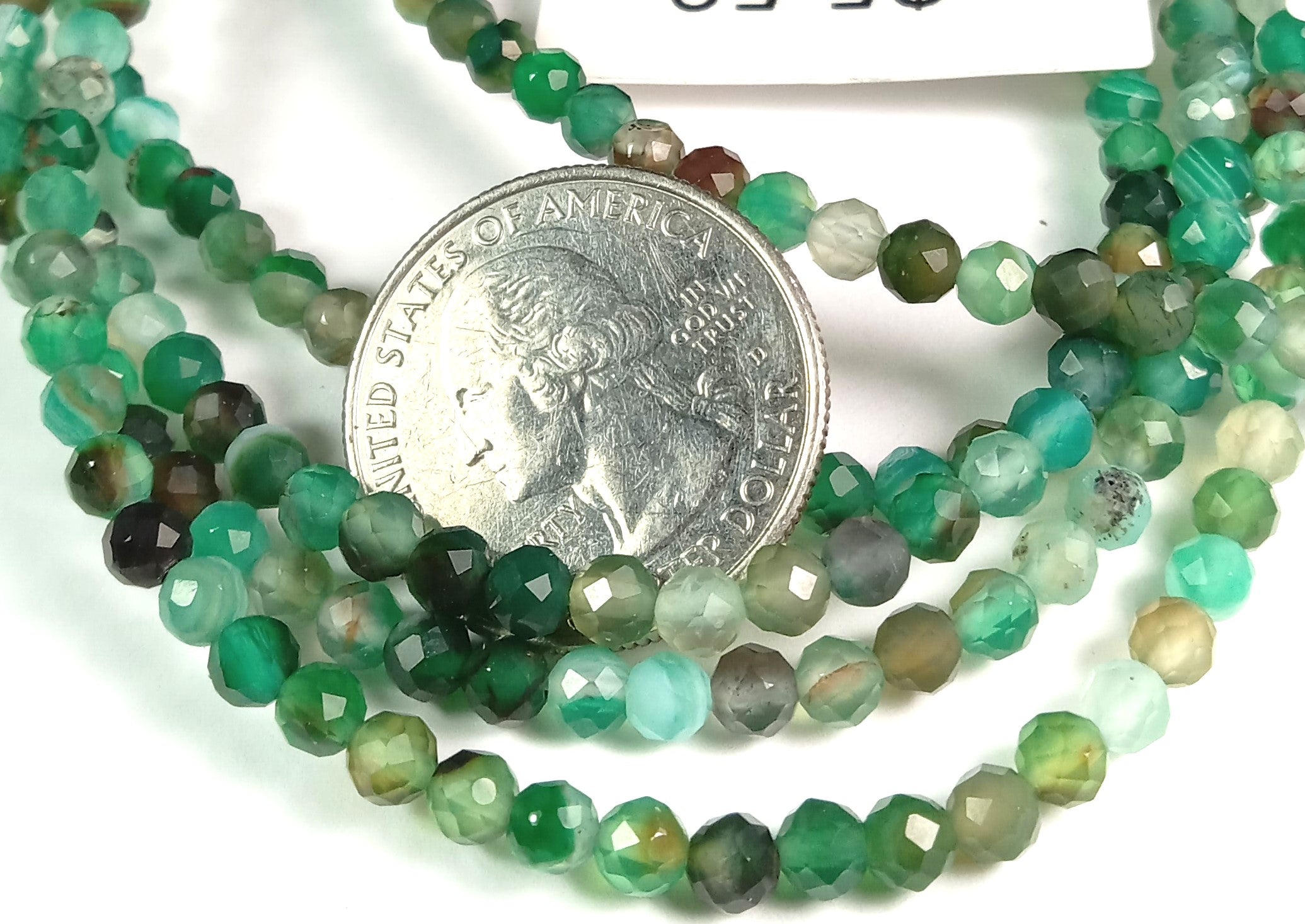 4mm Green Sardonyx Agate Faceted Round Gemstone Beads 8-Inch Strand