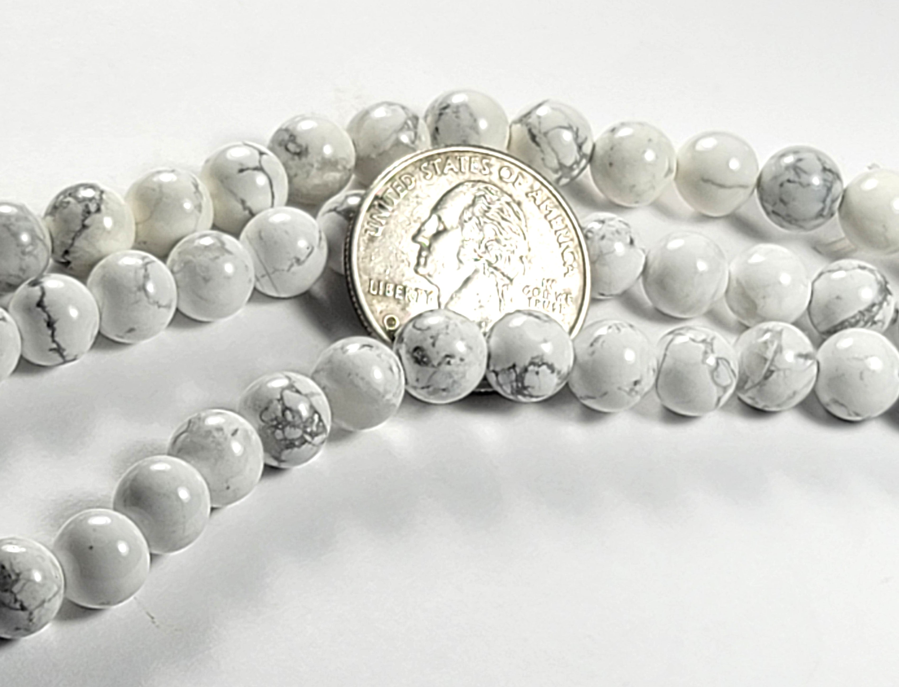 8mm White Howlite Round Gemstone Beads 8-Inch Strand