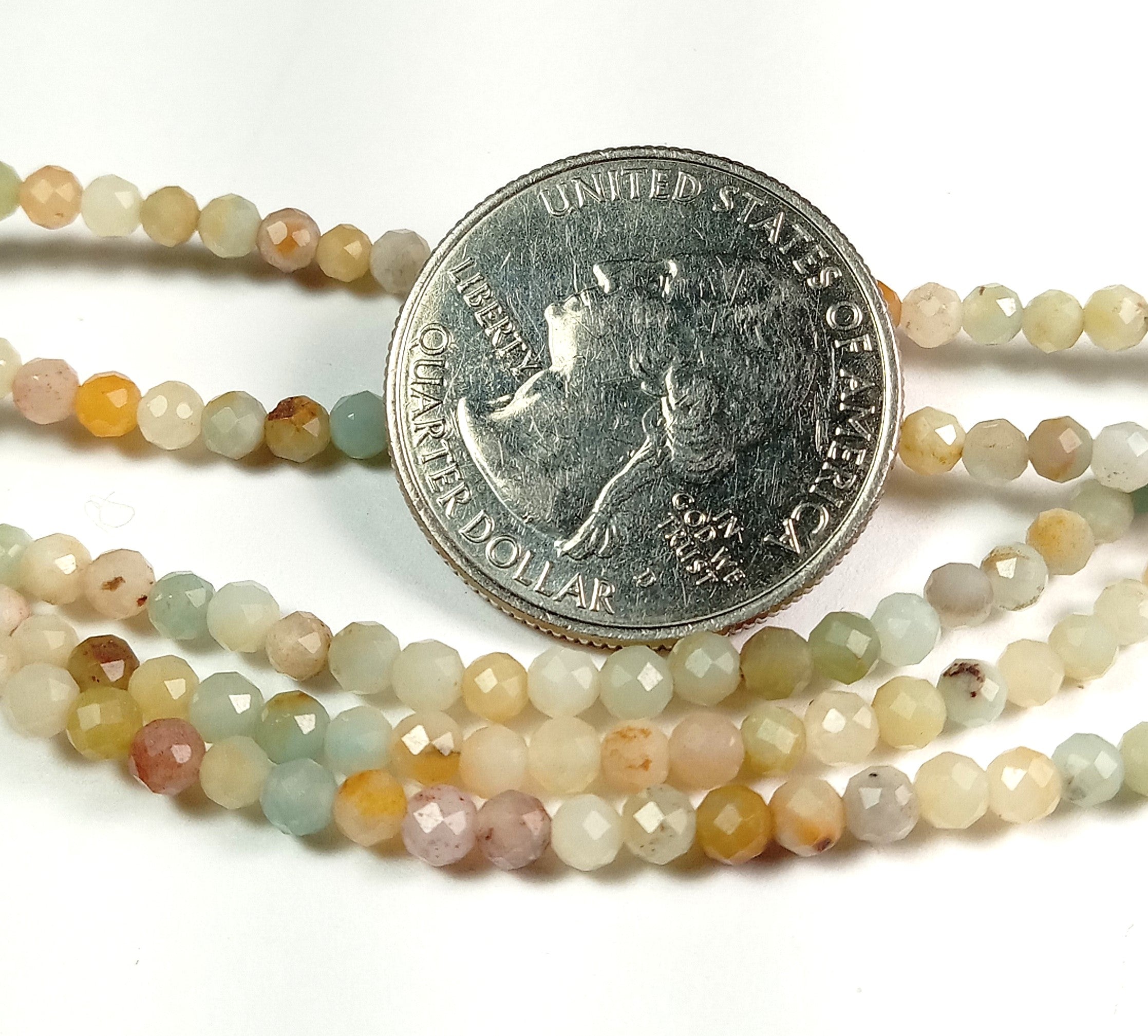3mm Amazonite Multicolor Faceted Round Gemstone Beads 8-Inch Strand