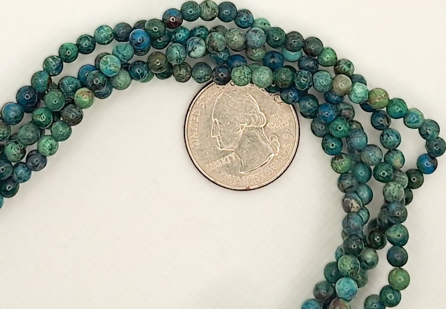 4mm Natural Azurite Round Gemstone Beads 8-inch Strand