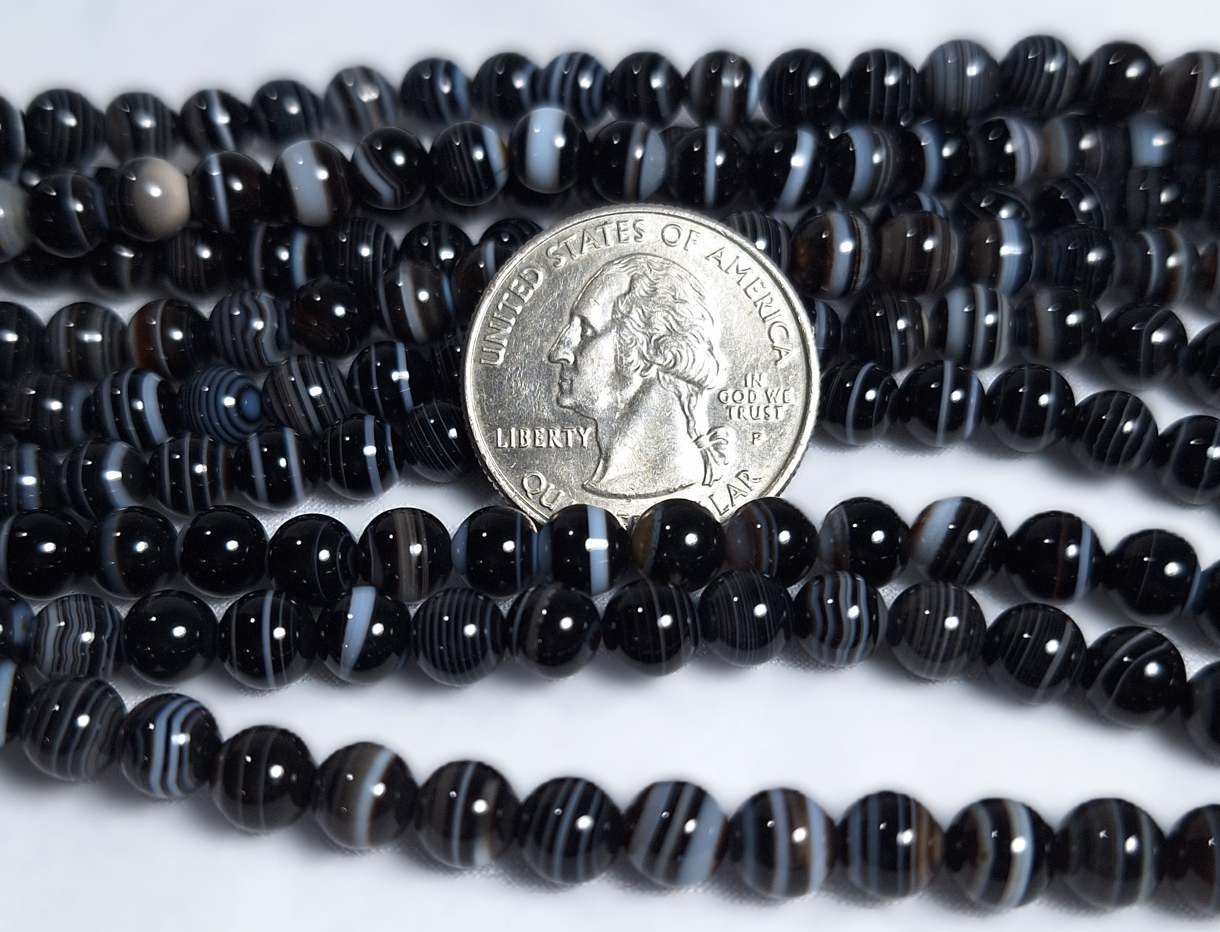 6mm Black Banded Agate Round Gemstone Beads 16-Inch Strand