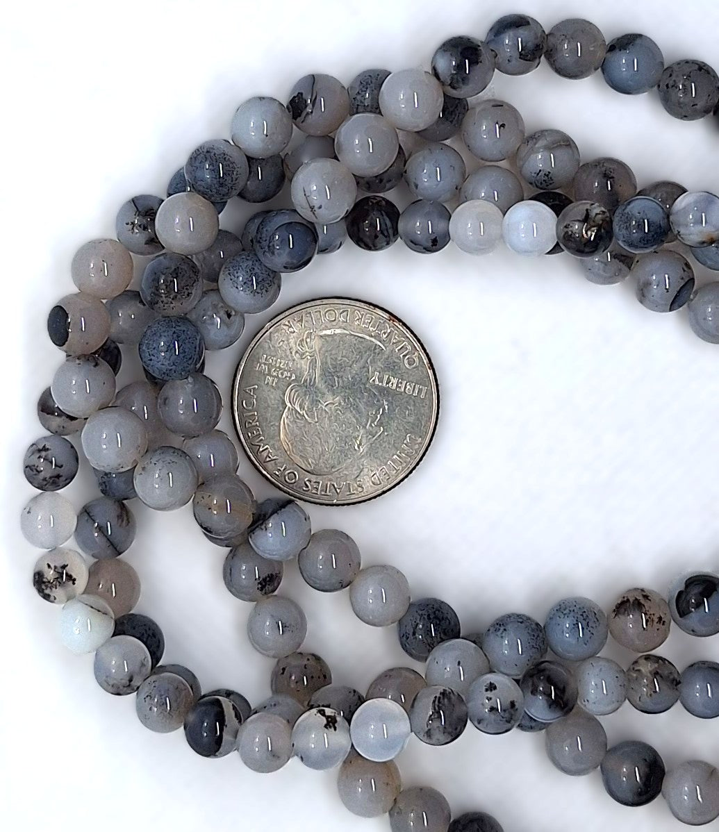 7mm Black Moss Agate Round Gemstone Beads 16-Inch Strand