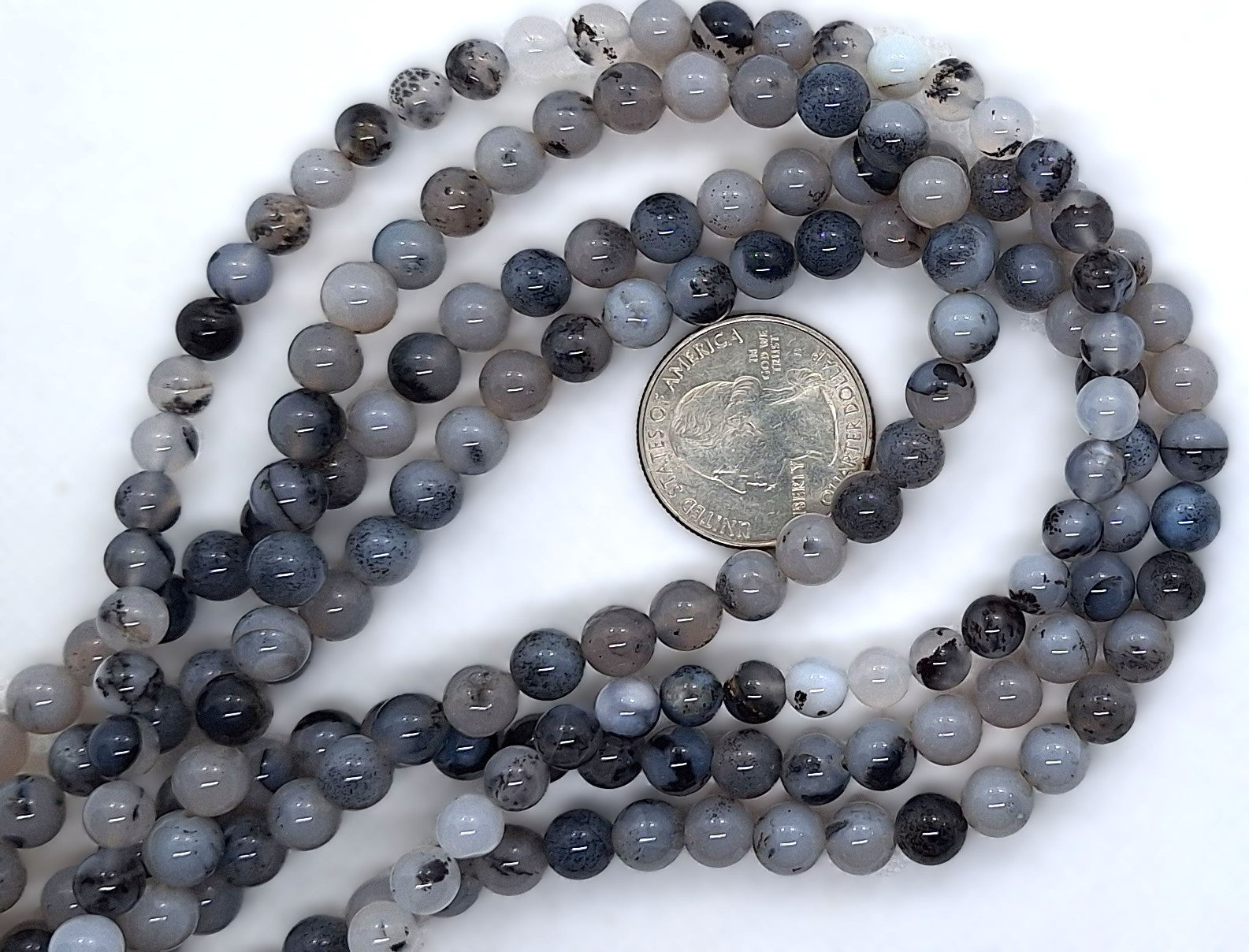 7mm Black Moss Agate Round Gemstone Beads 16-Inch Strand