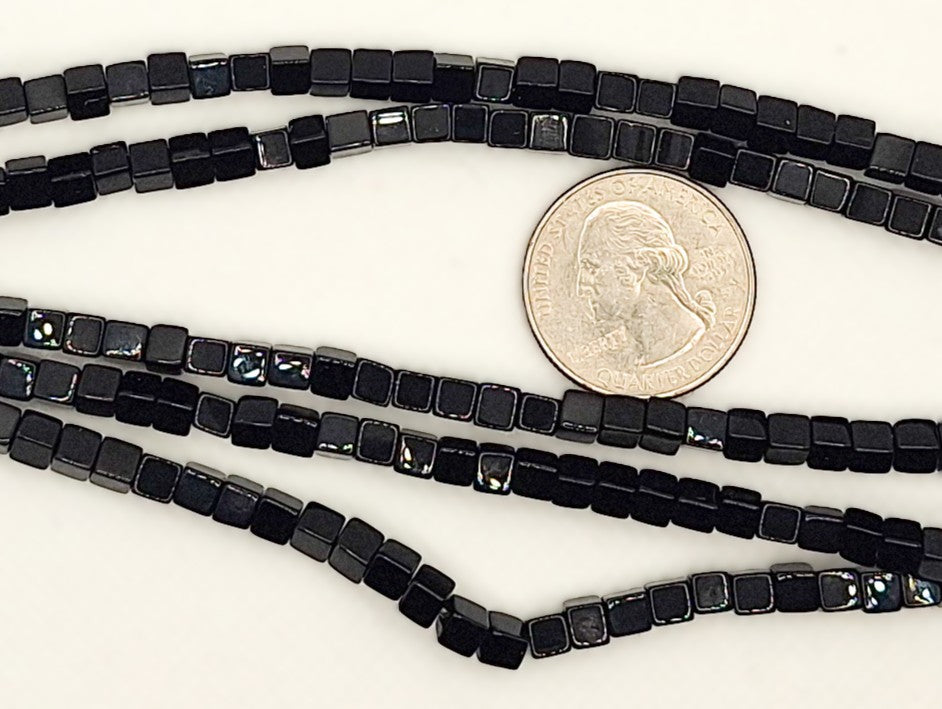 4mm Black Onyx Cube Gemstone Beads 8-inch Strand
