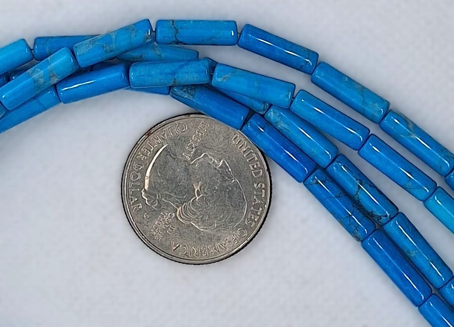 13x4mm Turquoise Blue Dyed Howlite Tube Cylinder Gemstone Beads 16-Inch Strand