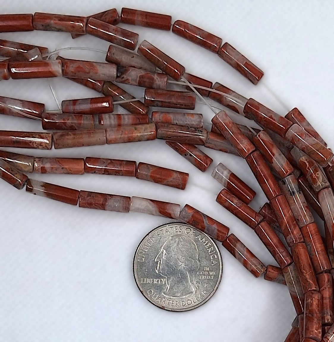 13x4mm Brecciated Jasper Tube Gemstone Beads 16-Inch Strand