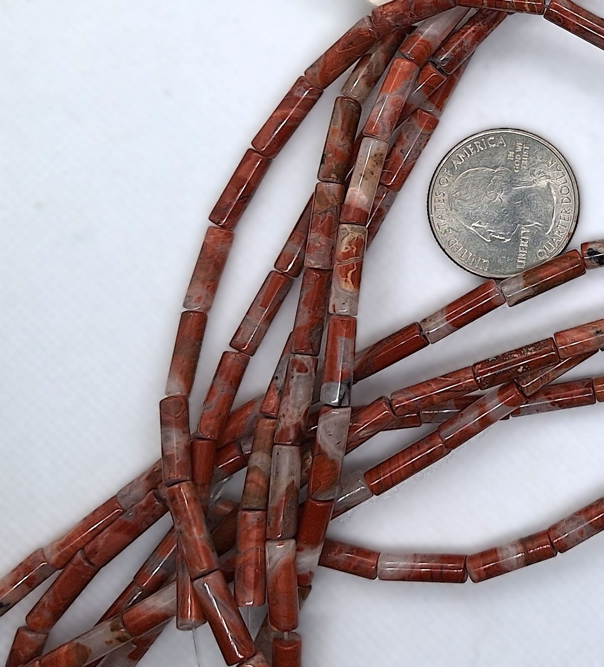 13x4mm Brecciated Jasper Tube Gemstone Beads 16-Inch Strand