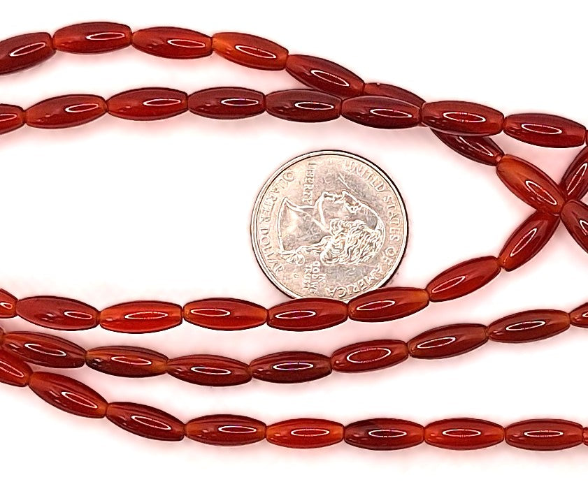 12x5mm Dark Carnelian Rice Gemstone Beads 8-Inch Strand