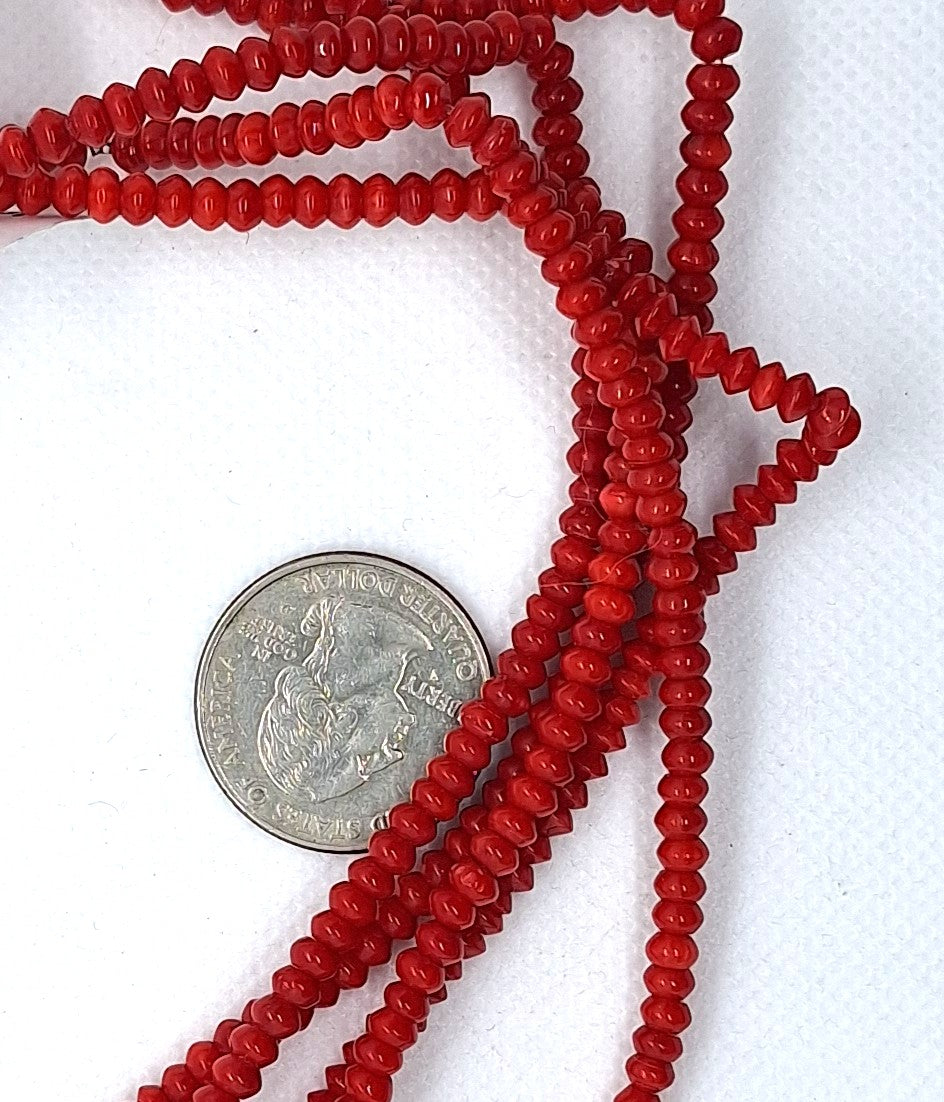 4x2mm Red Dyed Saucer Rondelle Bamboo Coral Beads 8-Inch Strand