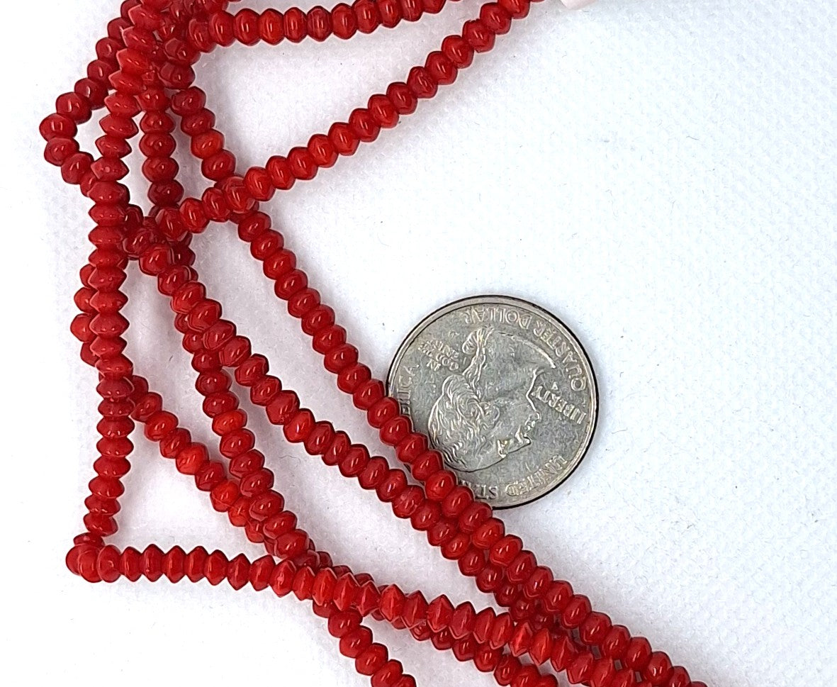 4x2mm Red Dyed Saucer Rondelle Bamboo Coral Beads 8-Inch Strand
