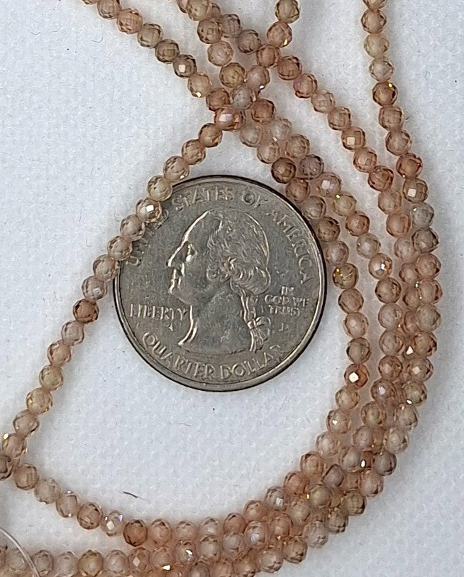 3mm Light Champagne Cubic Zirconium Faceted Round Gemstone Beads 8-Inch Strand