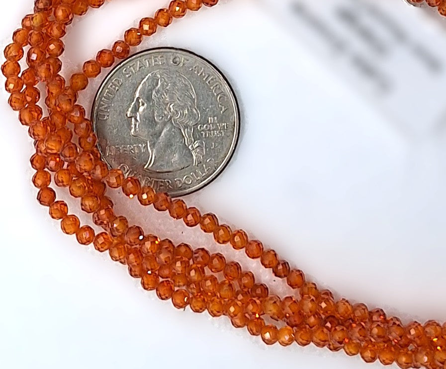 3mm Orange Cubic Zirconium Faceted Round Gemstone Beads 8-Inch Strand