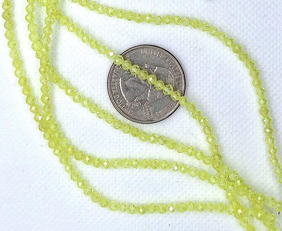 3mm Peridot Green Cubic Zirconium Faceted Round Gemstone Beads 8-Inch Strand