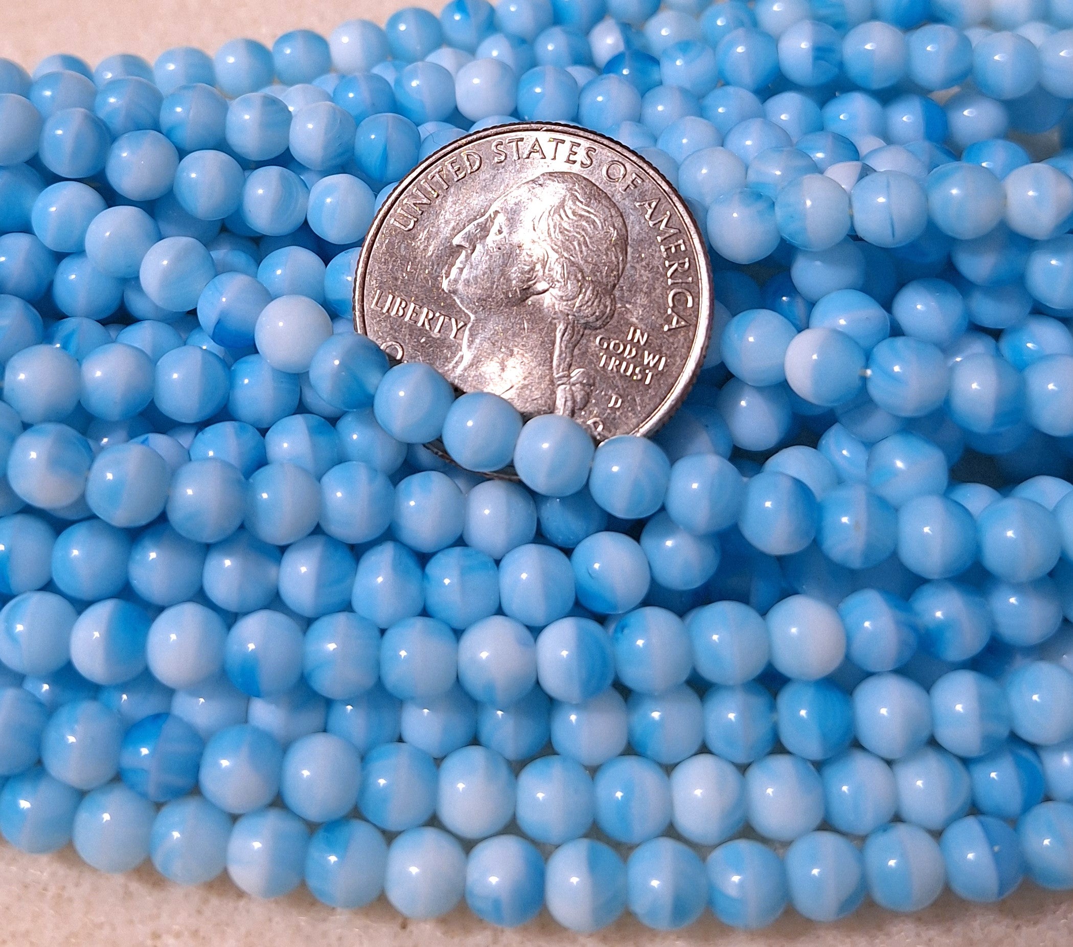 5mm Aqua Quartz Smooth Round Druk Glass Beads 50ct